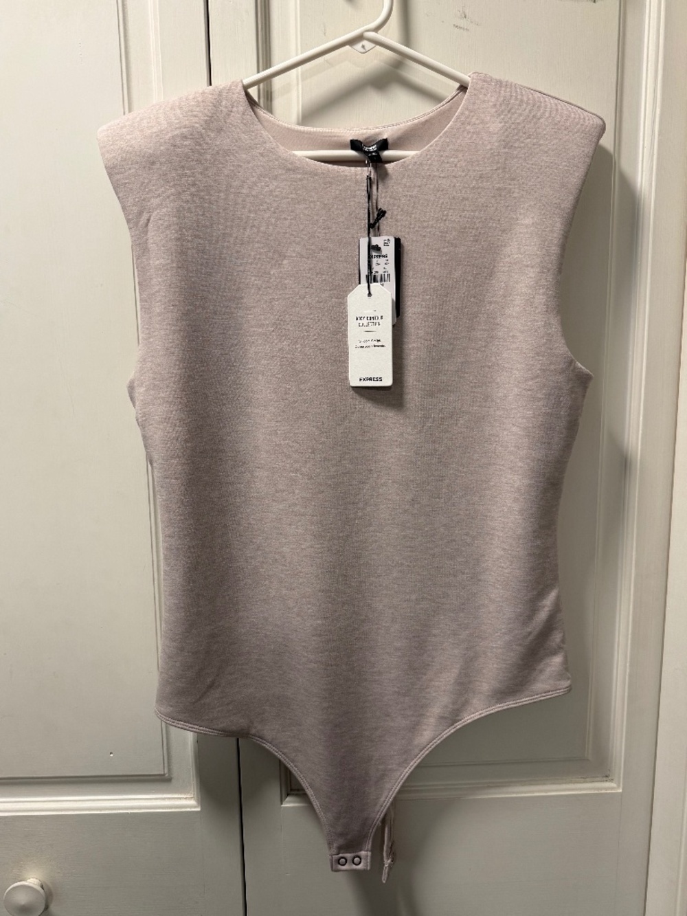 Express NTW Body Contour Shoulder Pad Bodysuit Beige Size Large